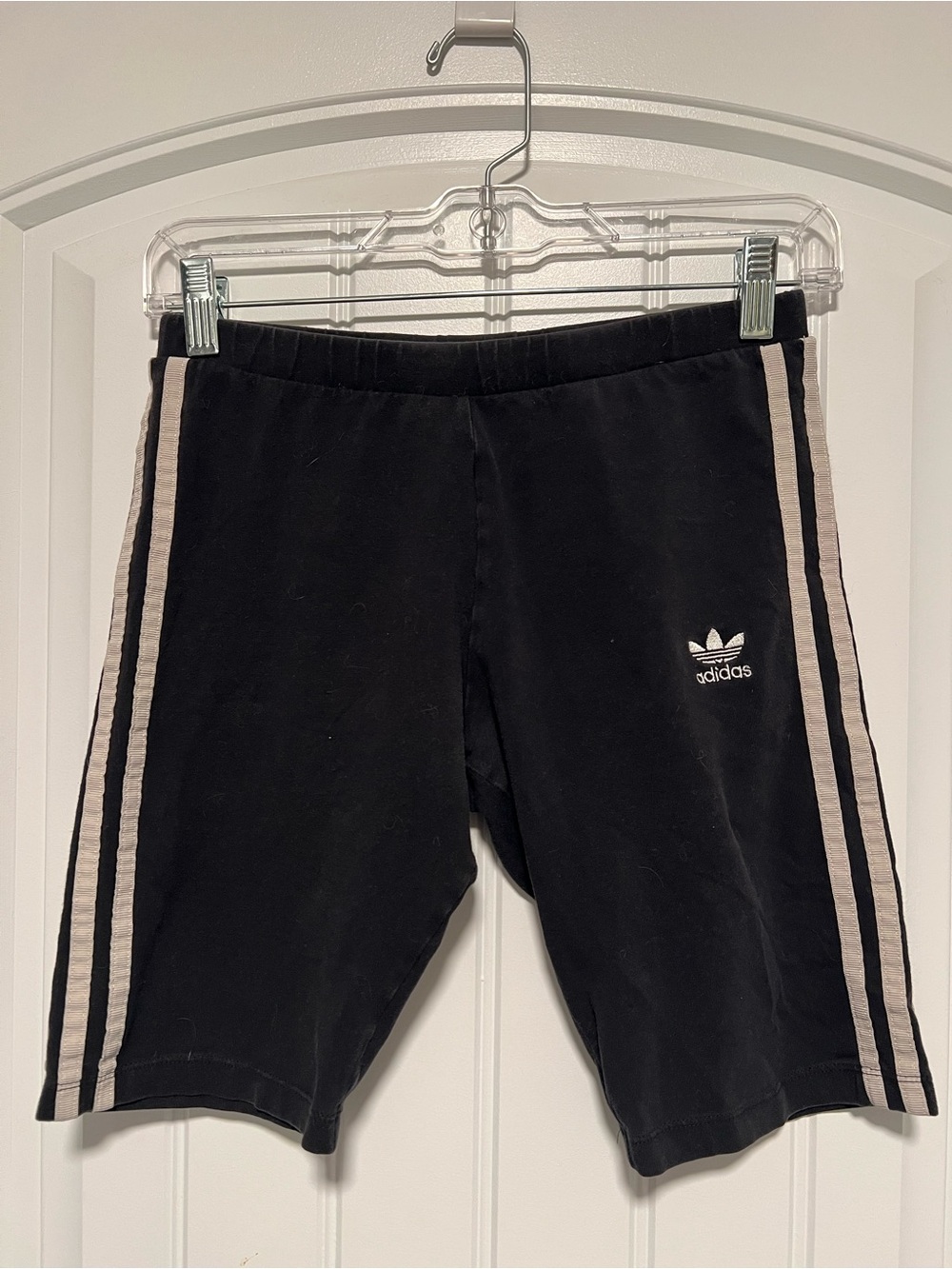 Adidas Women’s Black Athletic Shorts with White Side Stripes